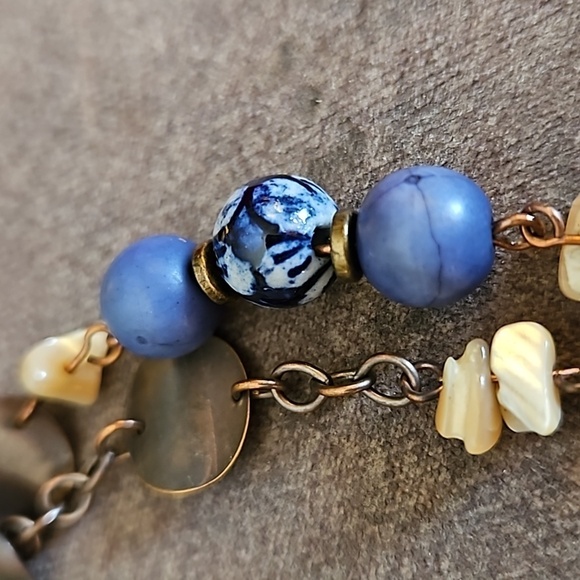 VTG Coldwater Creek Ceramic Shell Bronze Disc Beaded Chain Long Necklace - Picture 7 of 9